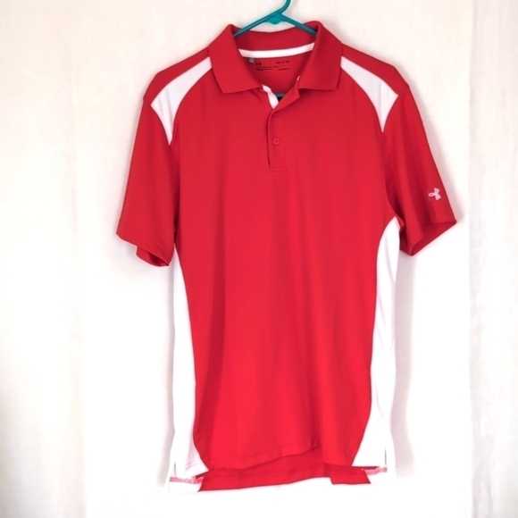 Under Armour Heat Gear Loose Fit Red White Polo Size Small - Picture 1 of 6